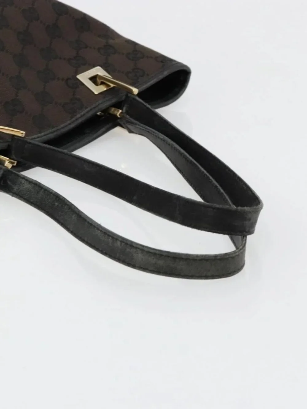 GUCCI GG Canvas Hand Bag Black Gold 002 1099 Auth ka4695